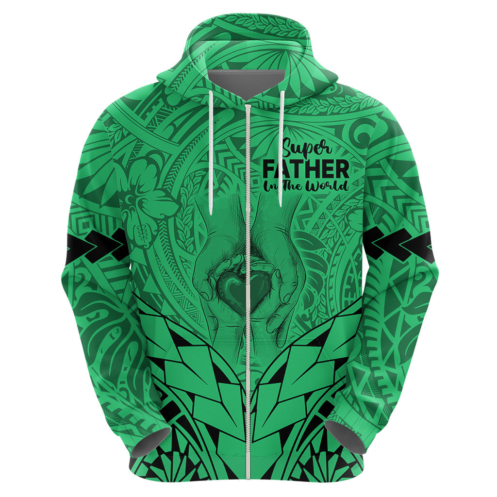 Polynesian Father's Day Gift For Dad Hoodie Super Father In The World - Green Polynesian Pattern LT9