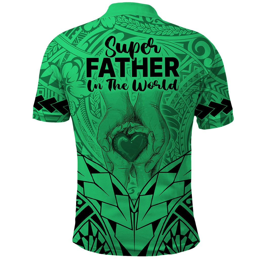 Polynesian Fathers Day Gift For Dad Polo Shirt Super Father In The World Green Polynesian Pattern LT9