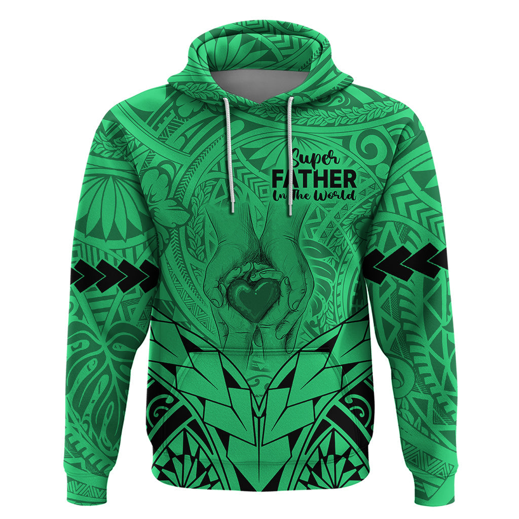 Personalised Polynesian Father's Day Gift For Dad Hoodie Super Father In The World - Green Polynesian Pattern LT9