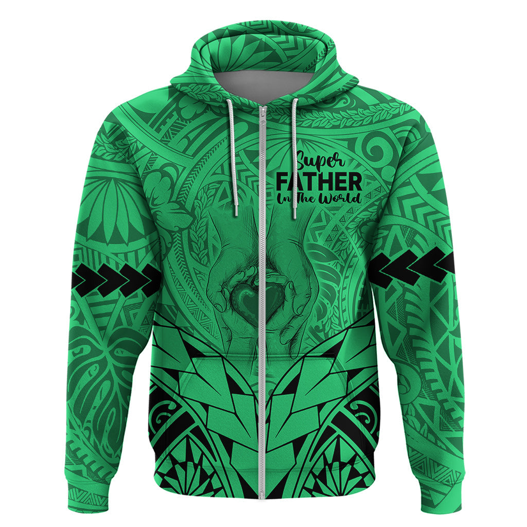 Personalised Polynesian Father's Day Gift For Dad Hoodie Super Father In The World - Green Polynesian Pattern LT9