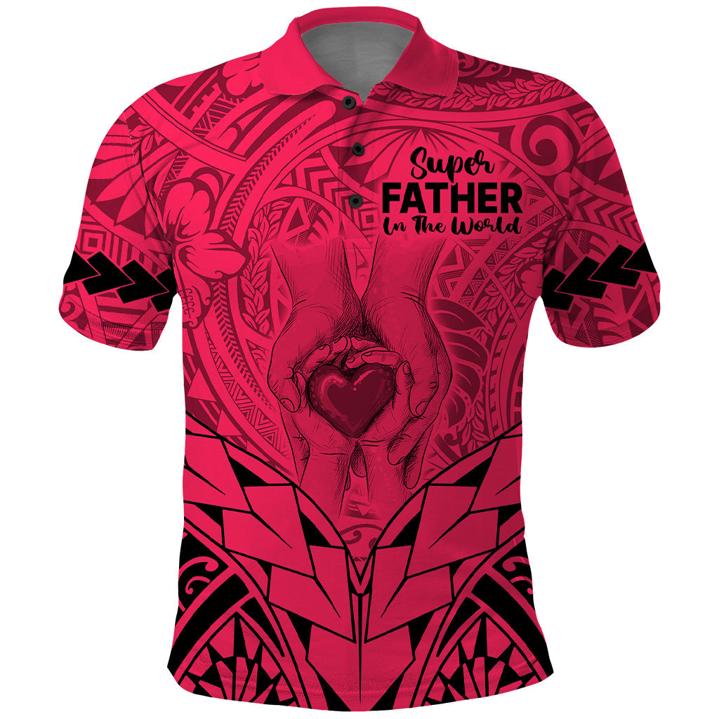 Polynesian Fathers Day Gift For Dad Polo Shirt Super Father In The World Pink Polynesian Pattern LT9