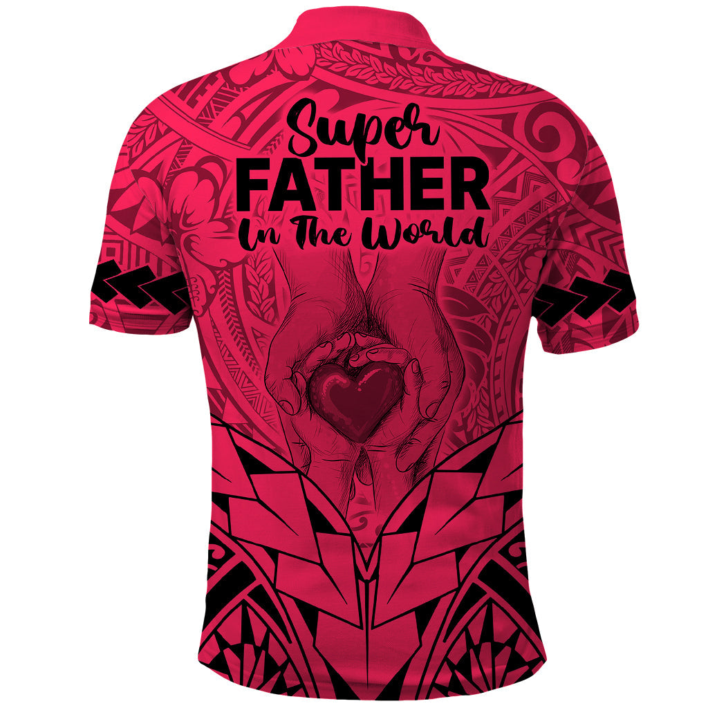 Polynesian Fathers Day Gift For Dad Polo Shirt Super Father In The World Pink Polynesian Pattern LT9