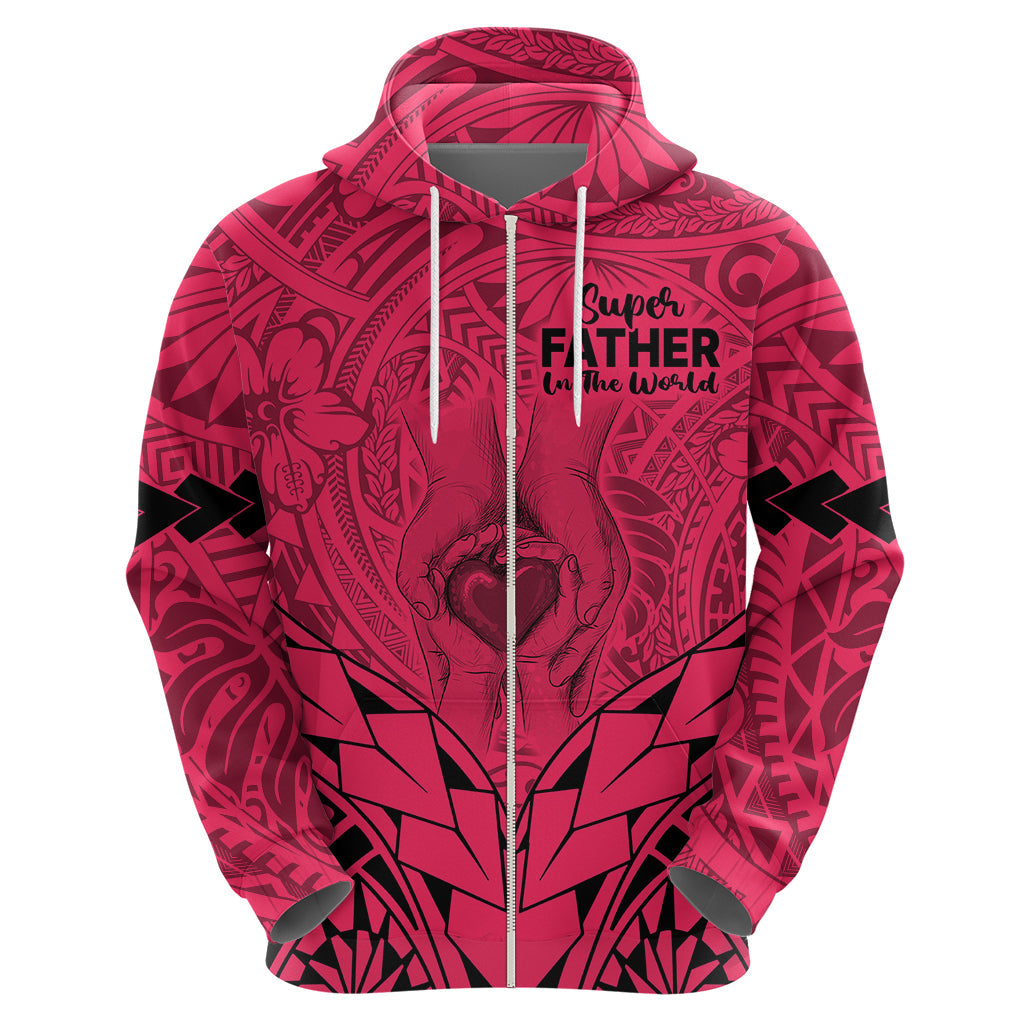 Personalised Polynesian Father's Day Gift For Dad Hoodie Super Father In The World - Pink Polynesian Pattern LT9