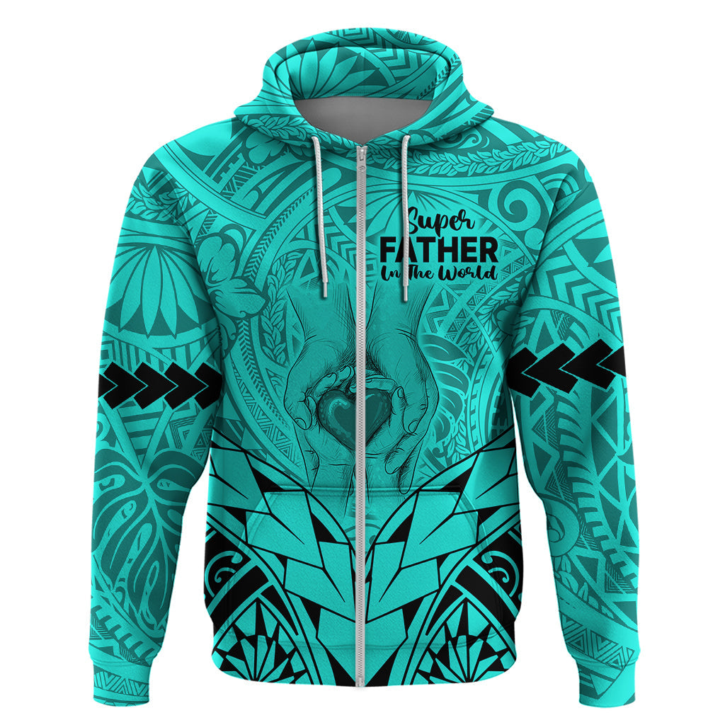 Polynesian Father's Day Gift For Dad Hoodie Super Father In The World - Turquoise Polynesian Pattern LT9