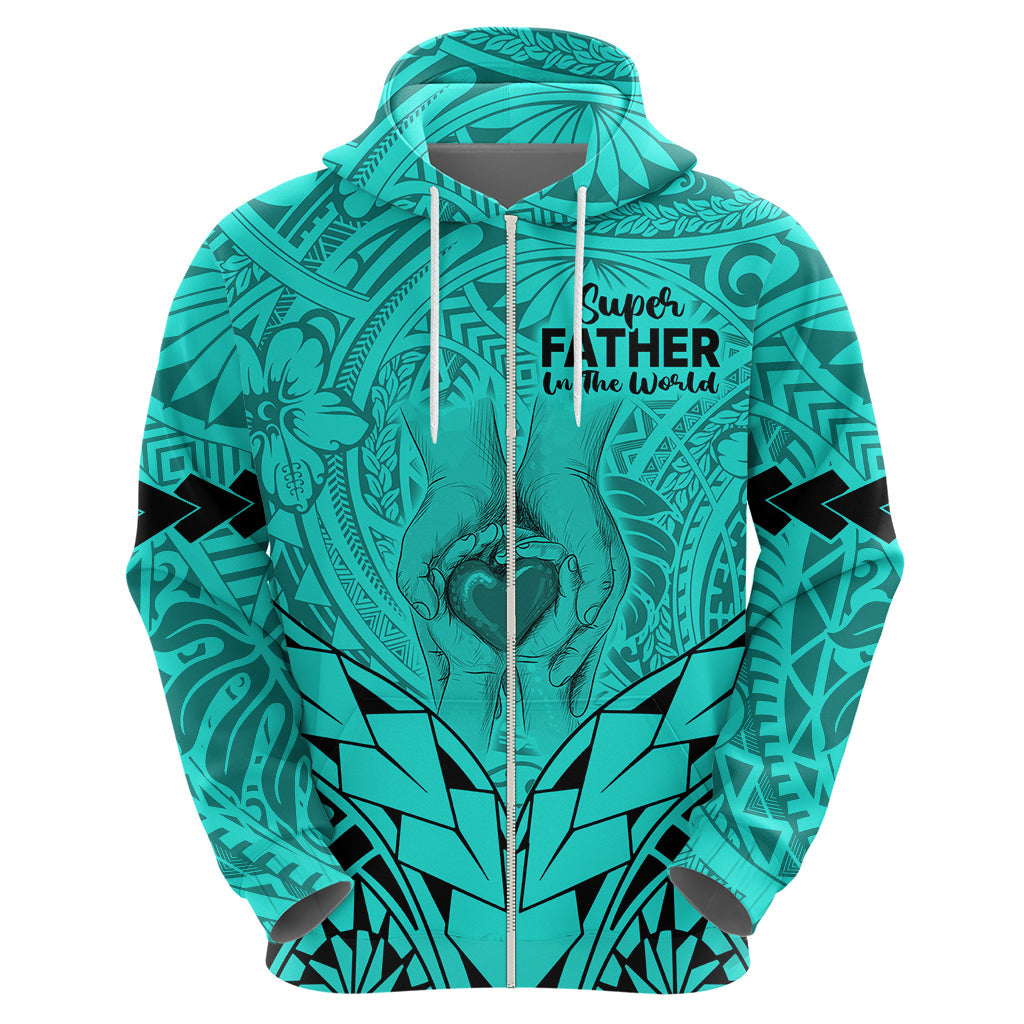 Polynesian Father's Day Gift For Dad Hoodie Super Father In The World - Turquoise Polynesian Pattern LT9