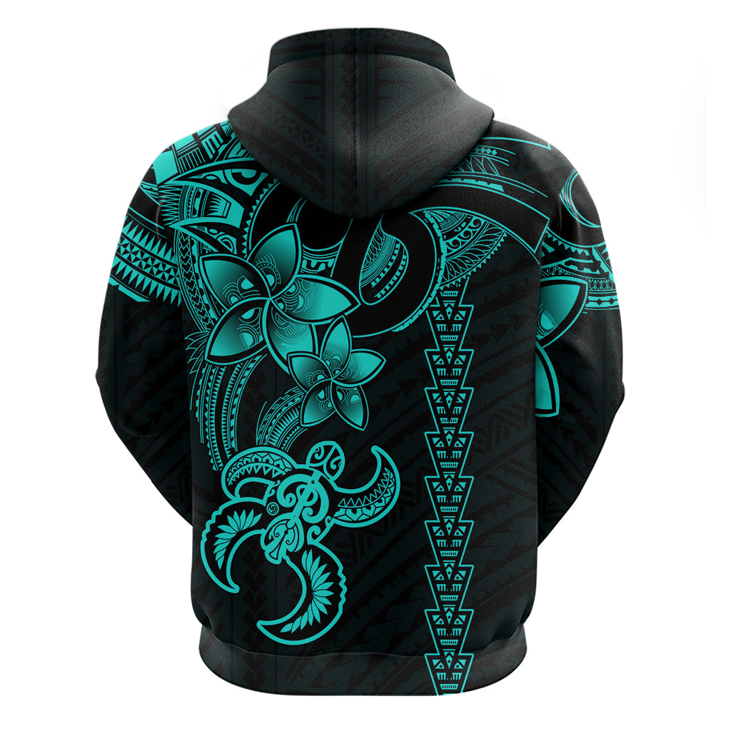 Hawaiian Tribal Hoodie Polynesian Kakau Turtle - Aqua LT9