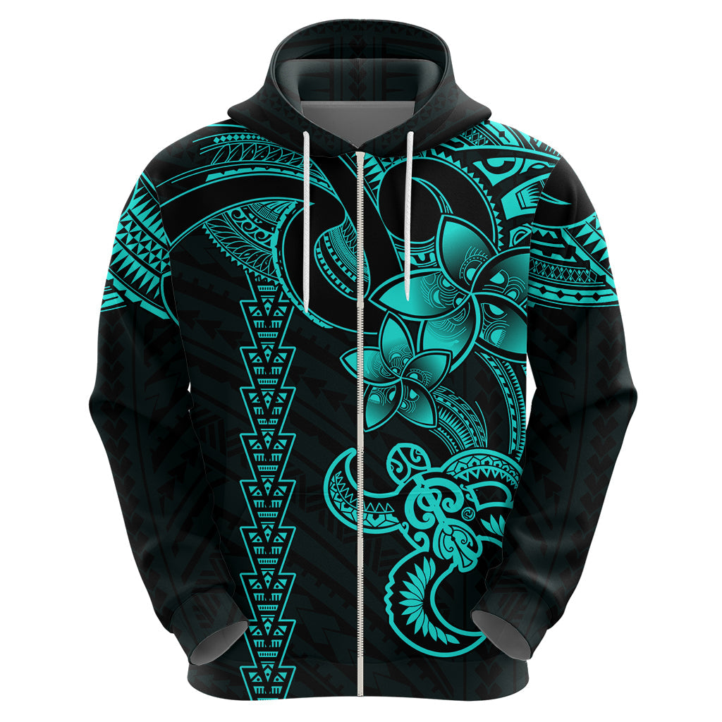 Hawaiian Tribal Hoodie Polynesian Kakau Turtle - Aqua LT9