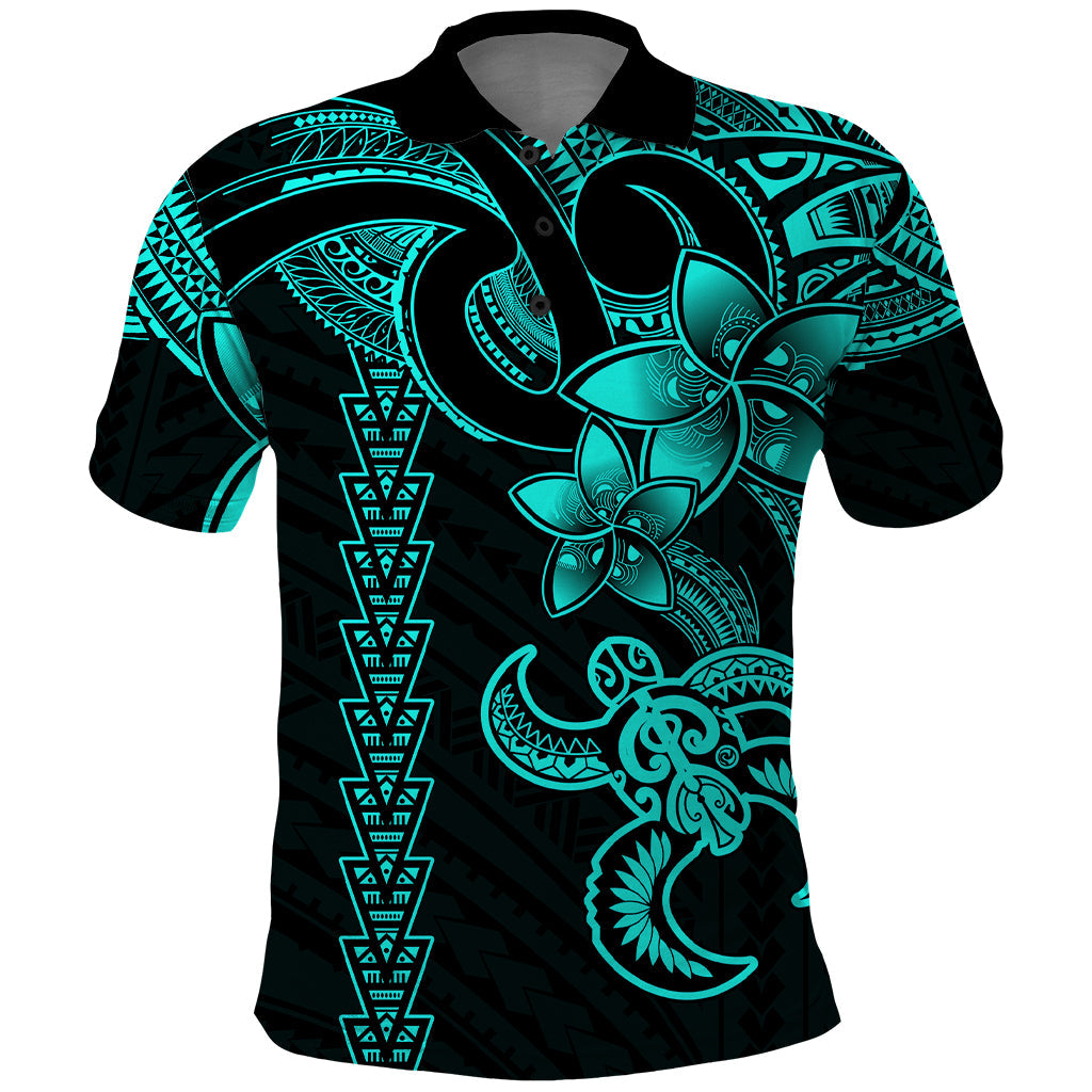 Hawaiian Tribal Polo Shirt Polynesian Kakau Turtle - Aqua LT9