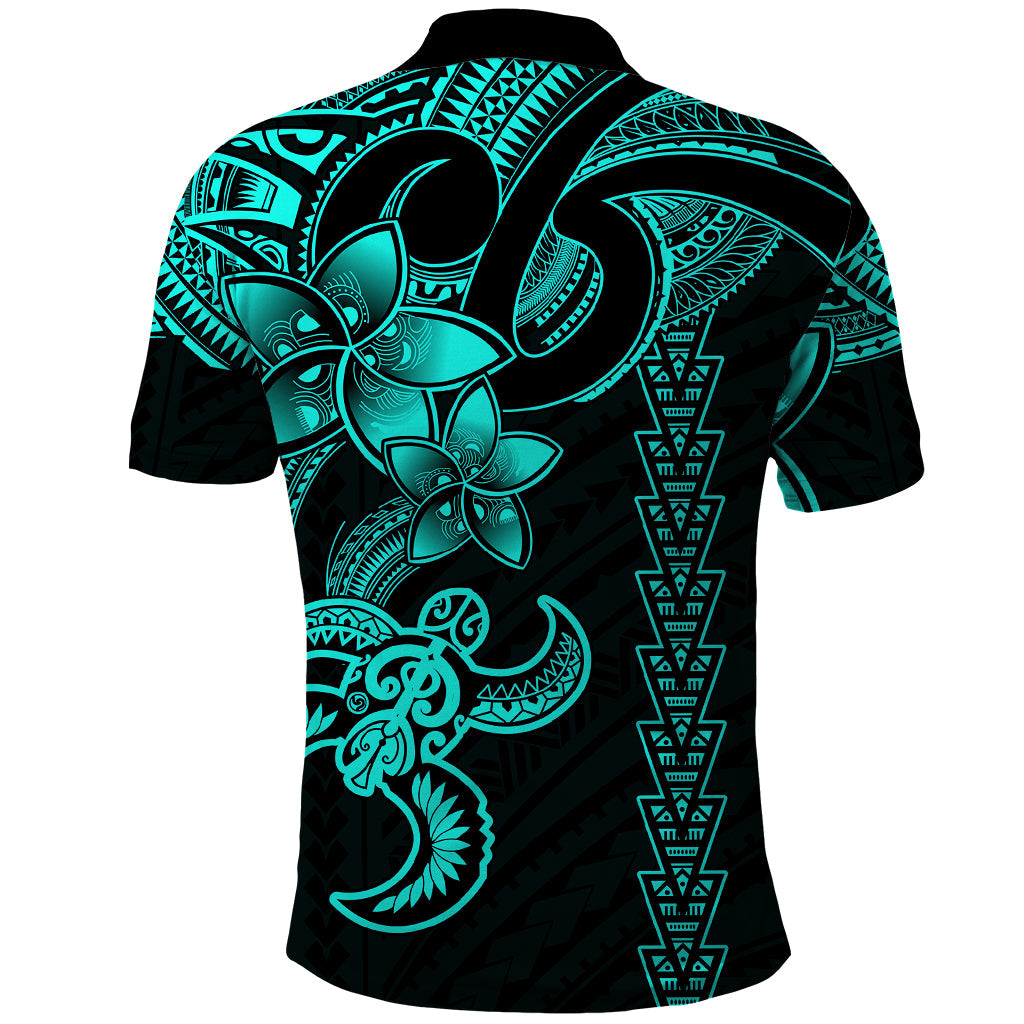 Hawaiian Tribal Polo Shirt Polynesian Kakau Turtle - Aqua LT9