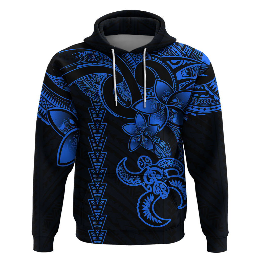 Hawaiian Tribal Hoodie Polynesian Kakau Turtle - Blue LT9