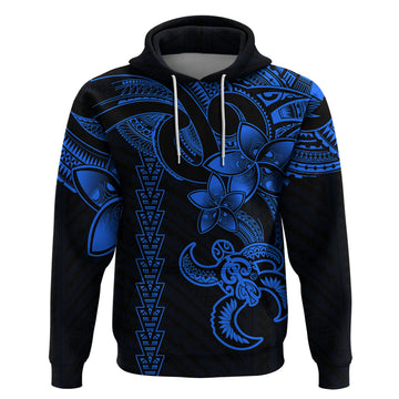 Hawaiian Tribal Hoodie Polynesian Kakau Turtle - Blue LT9