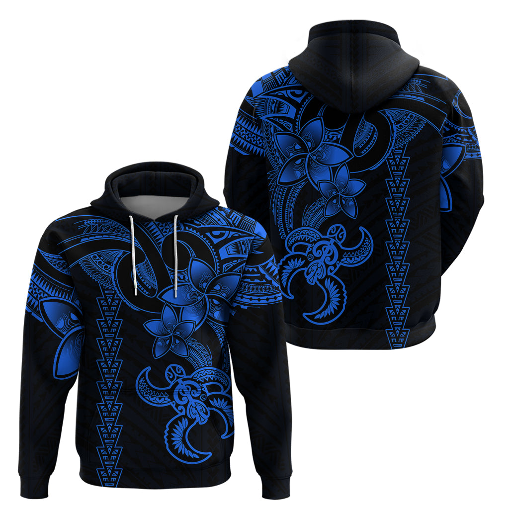 Hawaiian Tribal Hoodie Polynesian Kakau Turtle - Blue LT9
