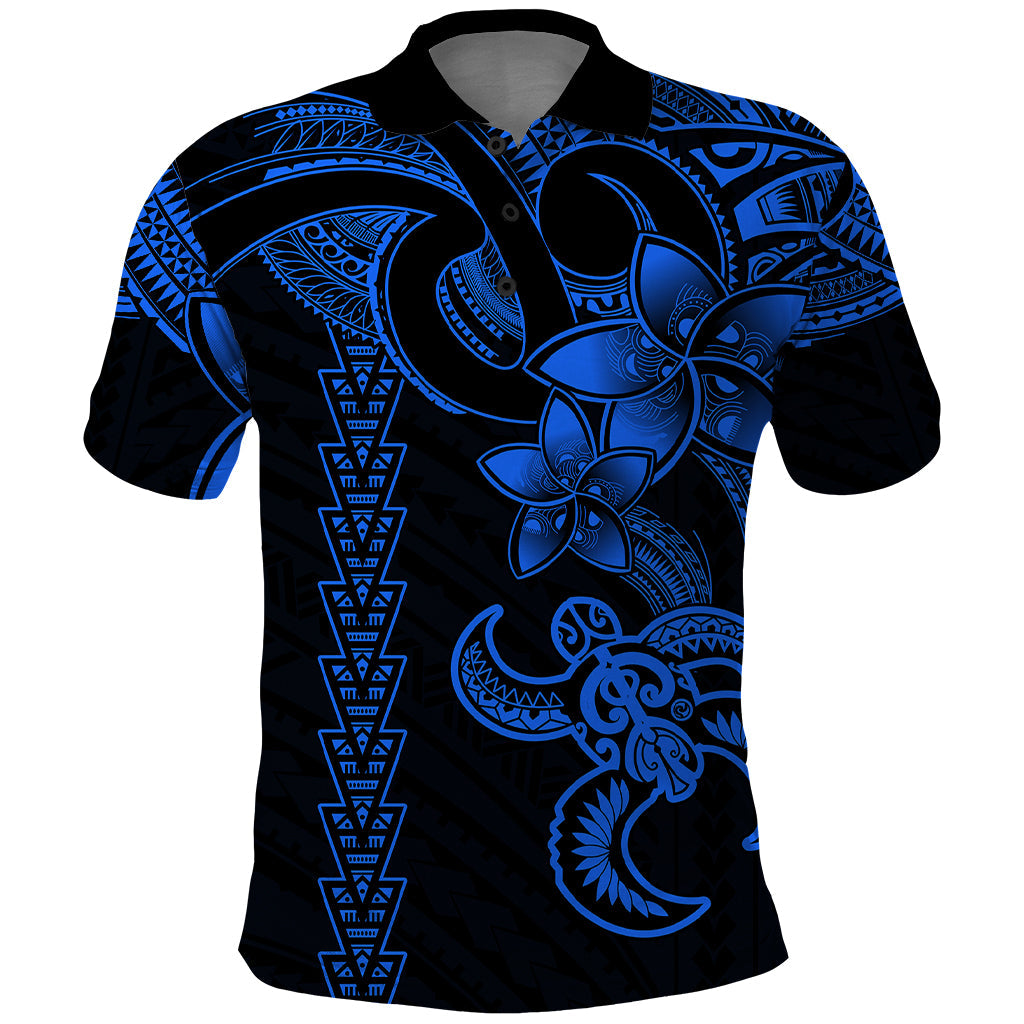 Hawaiian Tribal Polo Shirt Polynesian Kakau Turtle - Blue LT9