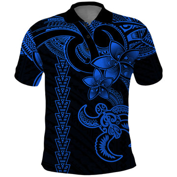 Hawaiian Tribal Polo Shirt Polynesian Kakau Turtle - Blue LT9