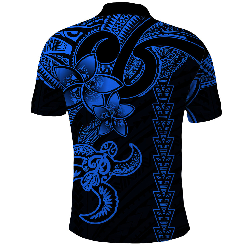 Hawaiian Tribal Polo Shirt Polynesian Kakau Turtle - Blue LT9