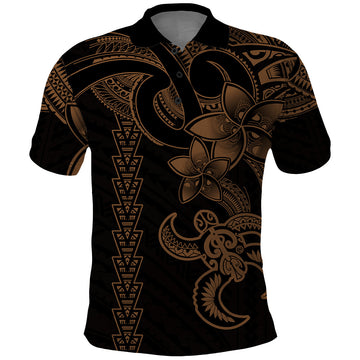 Hawaiian Tribal Polo Shirt Polynesian Kakau Turtle - Gold LT9