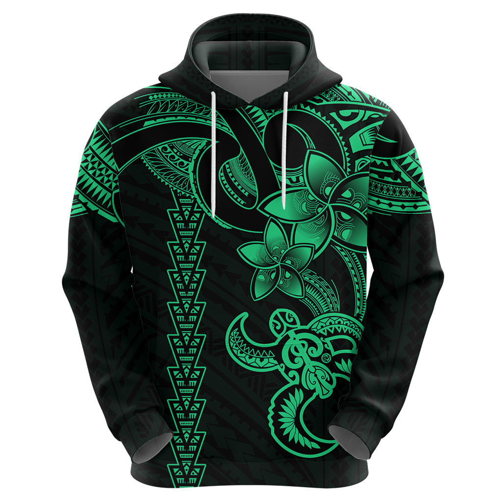 Hawaiian Tribal Hoodie Polynesian Kakau Turtle - Green LT9
