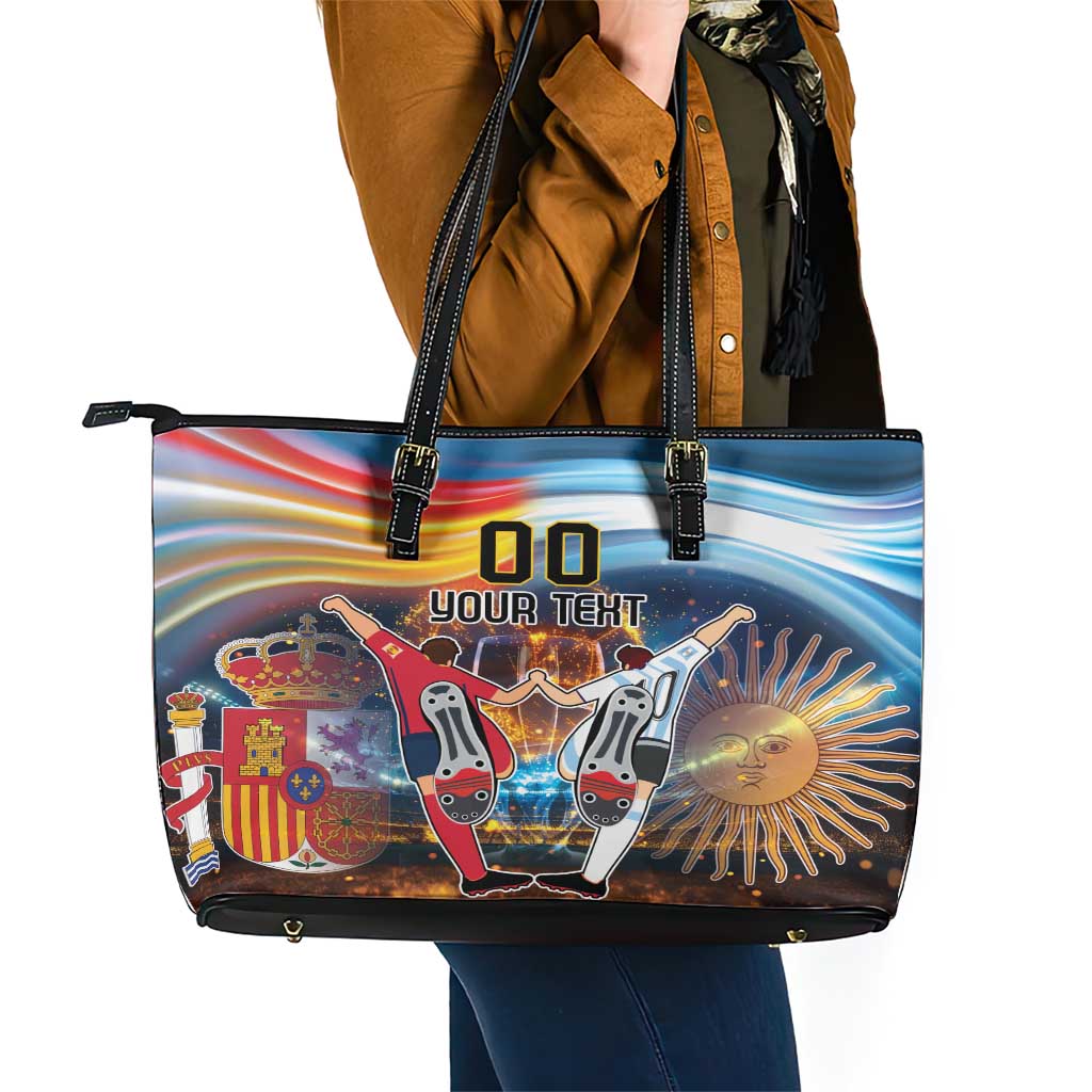 Custom Spain and Argentina Football Leather Tote Bag Finalissima Make History Together LT9