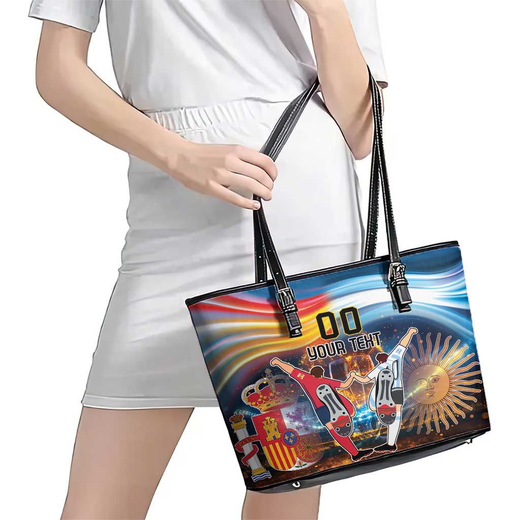 Custom Spain and Argentina Football Leather Tote Bag Finalissima Make History Together LT9