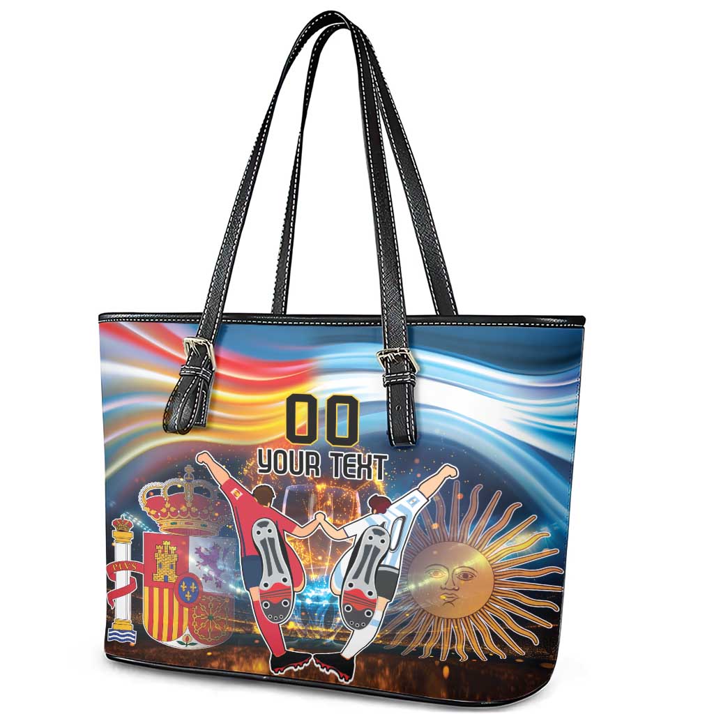 Custom Spain and Argentina Football Leather Tote Bag Finalissima Make History Together LT9