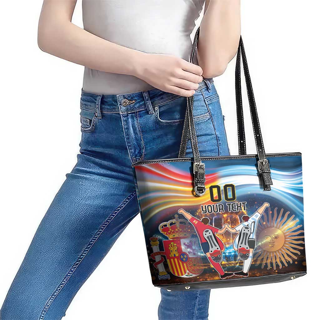 Custom Spain and Argentina Football Leather Tote Bag Finalissima Make History Together LT9