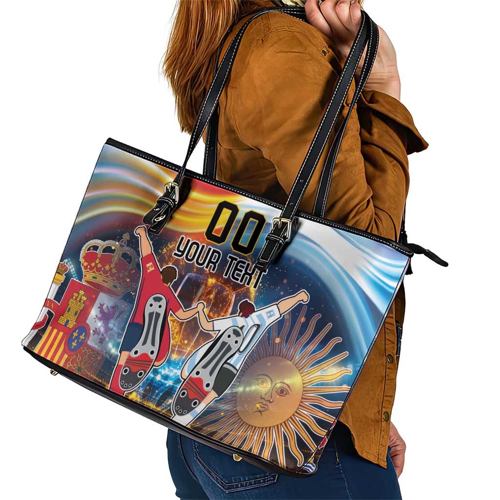 Custom Spain and Argentina Football Leather Tote Bag Finalissima Make History Together LT9