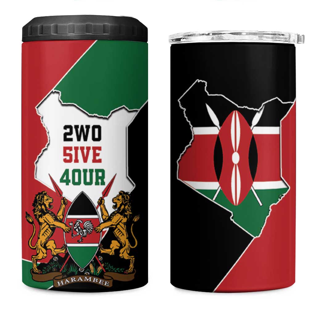 Kenya 254 4 in 1 Can Cooler Tumbler Kenyan Flag Map Double Lion Shield LT9
