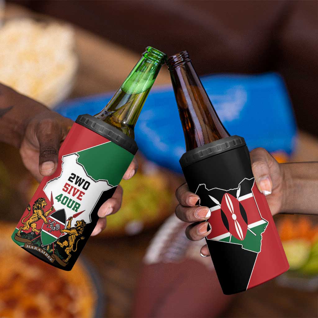 Kenya 254 4 in 1 Can Cooler Tumbler Kenyan Flag Map Double Lion Shield LT9