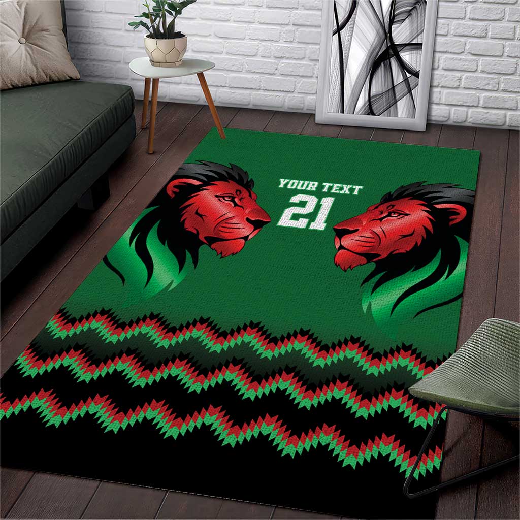 Custom Cricket Africa Kenya Area Rug Green Lion Head with Kenyan Pattern LT9
