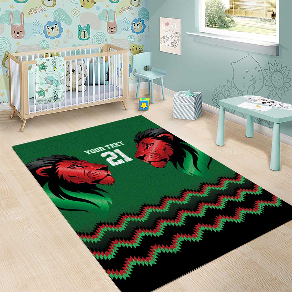 Custom Cricket Africa Kenya Area Rug Green Lion Head with Kenyan Pattern LT9