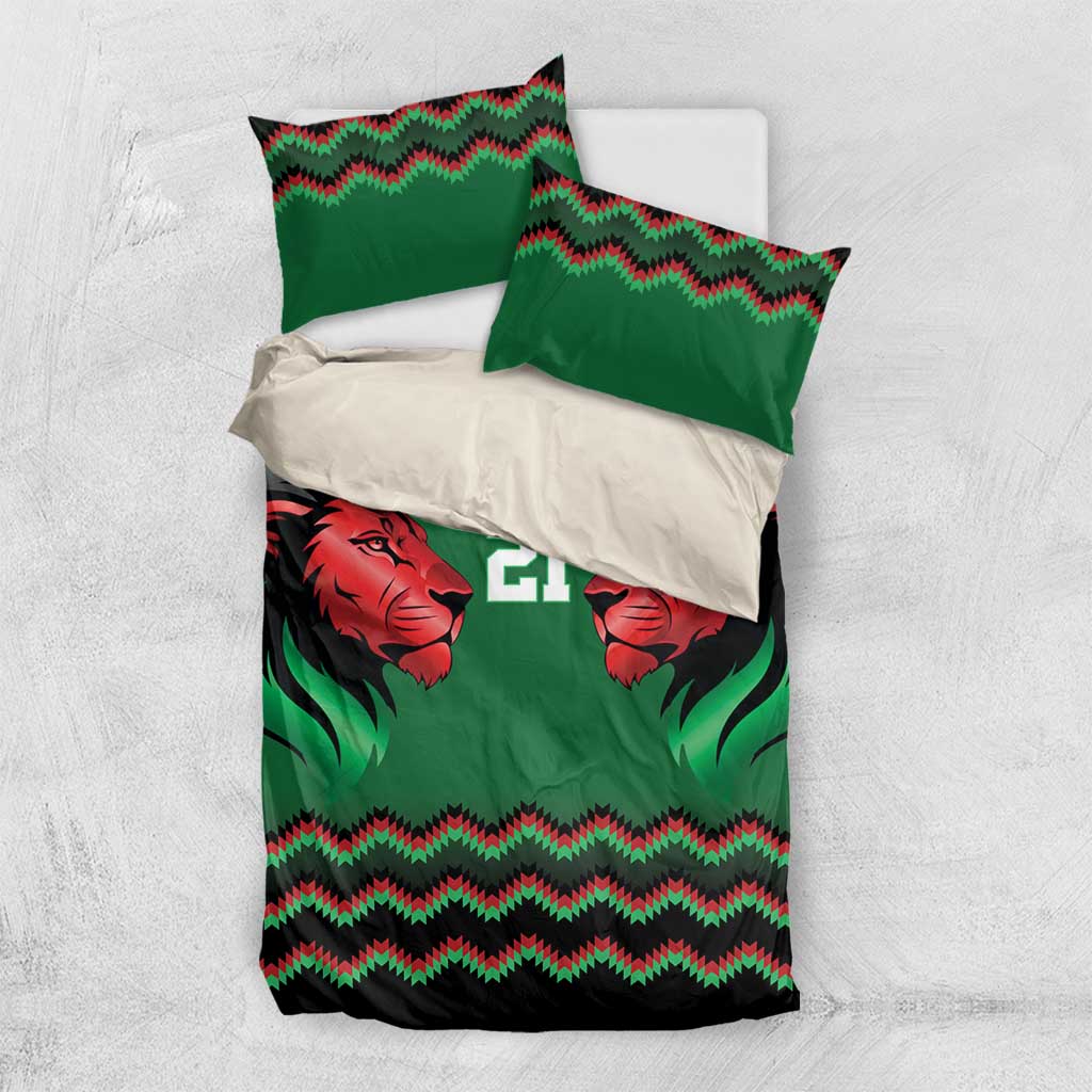 Custom Cricket Africa Kenya Bedding Set Green Lion Head with Kenyan Pattern LT9