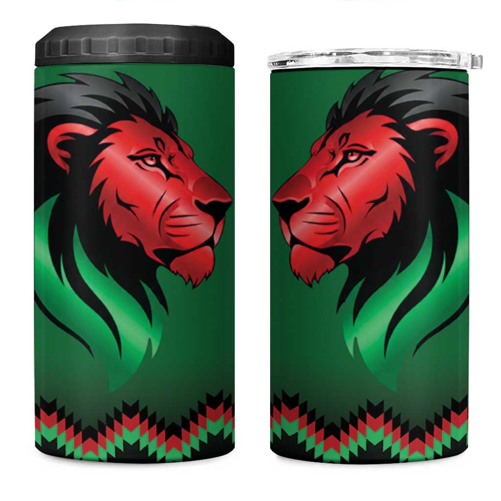 Custom Cricket Africa Kenya 4 in 1 Can Cooler Tumbler Green Lion Head with Kenyan Pattern LT9