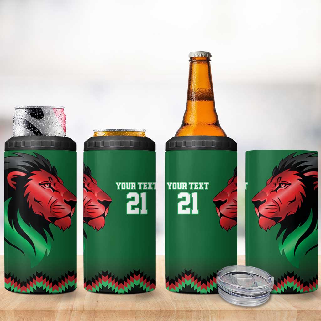 Custom Cricket Africa Kenya 4 in 1 Can Cooler Tumbler Green Lion Head with Kenyan Pattern LT9