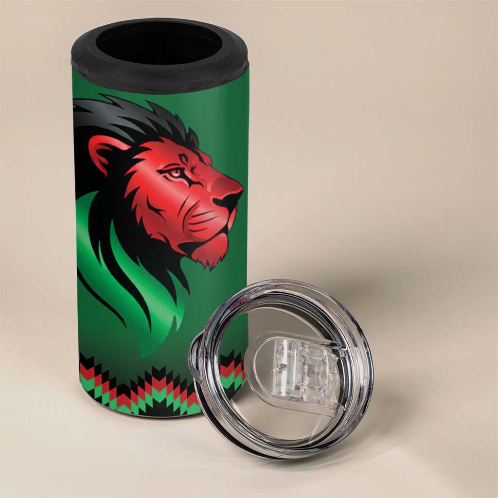 Custom Cricket Africa Kenya 4 in 1 Can Cooler Tumbler Green Lion Head with Kenyan Pattern LT9