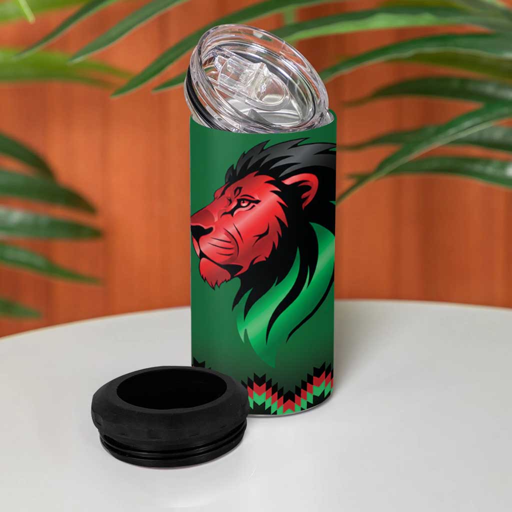 Custom Cricket Africa Kenya 4 in 1 Can Cooler Tumbler Green Lion Head with Kenyan Pattern LT9