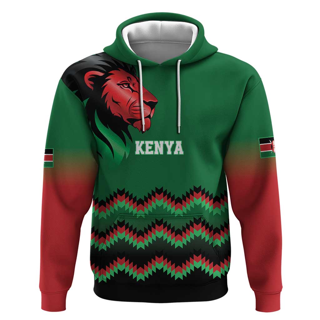 Kenya Cricket Custom Hoodie Green Lion Head with Kenyan Pattern LT9