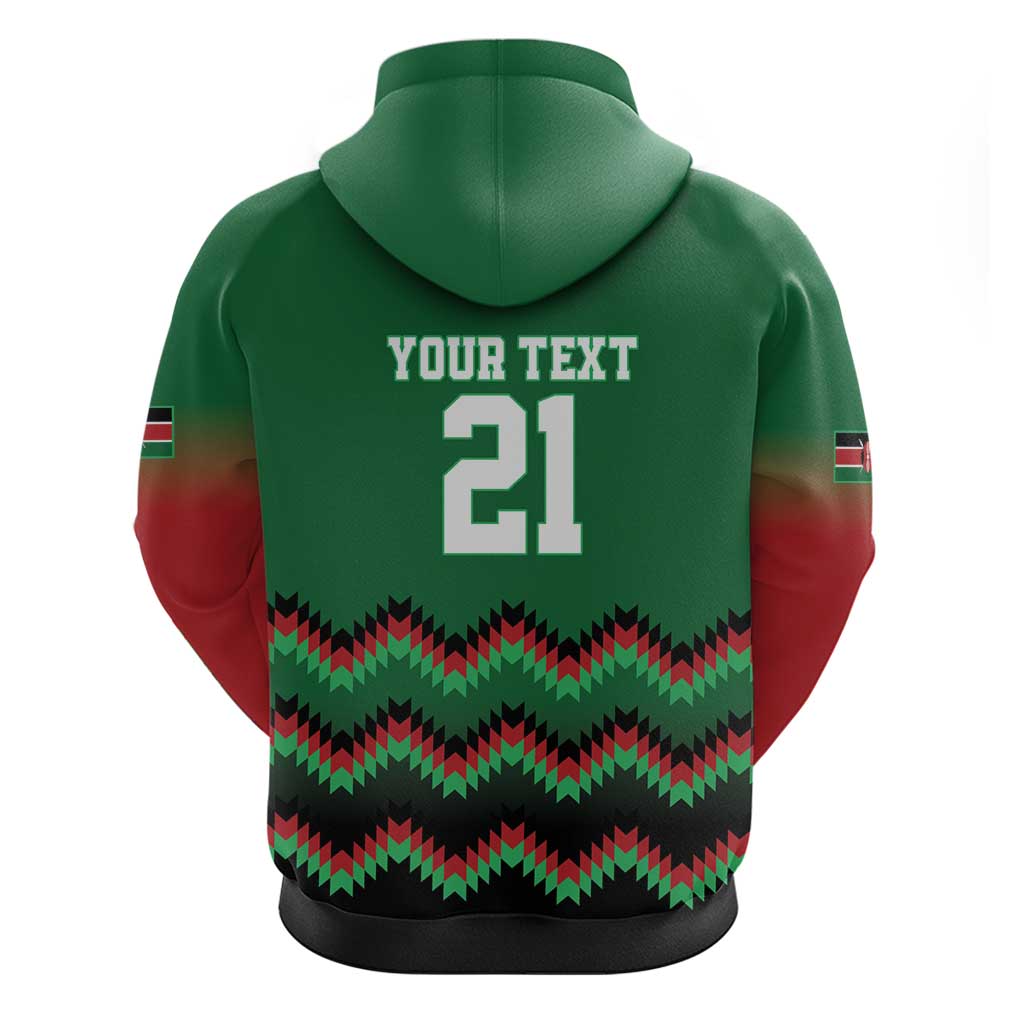 Kenya Cricket Custom Hoodie Green Lion Head with Kenyan Pattern LT9