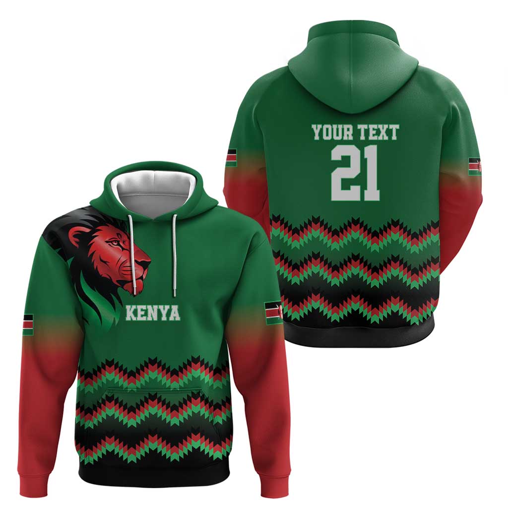 Kenya Cricket Custom Hoodie Green Lion Head with Kenyan Pattern LT9