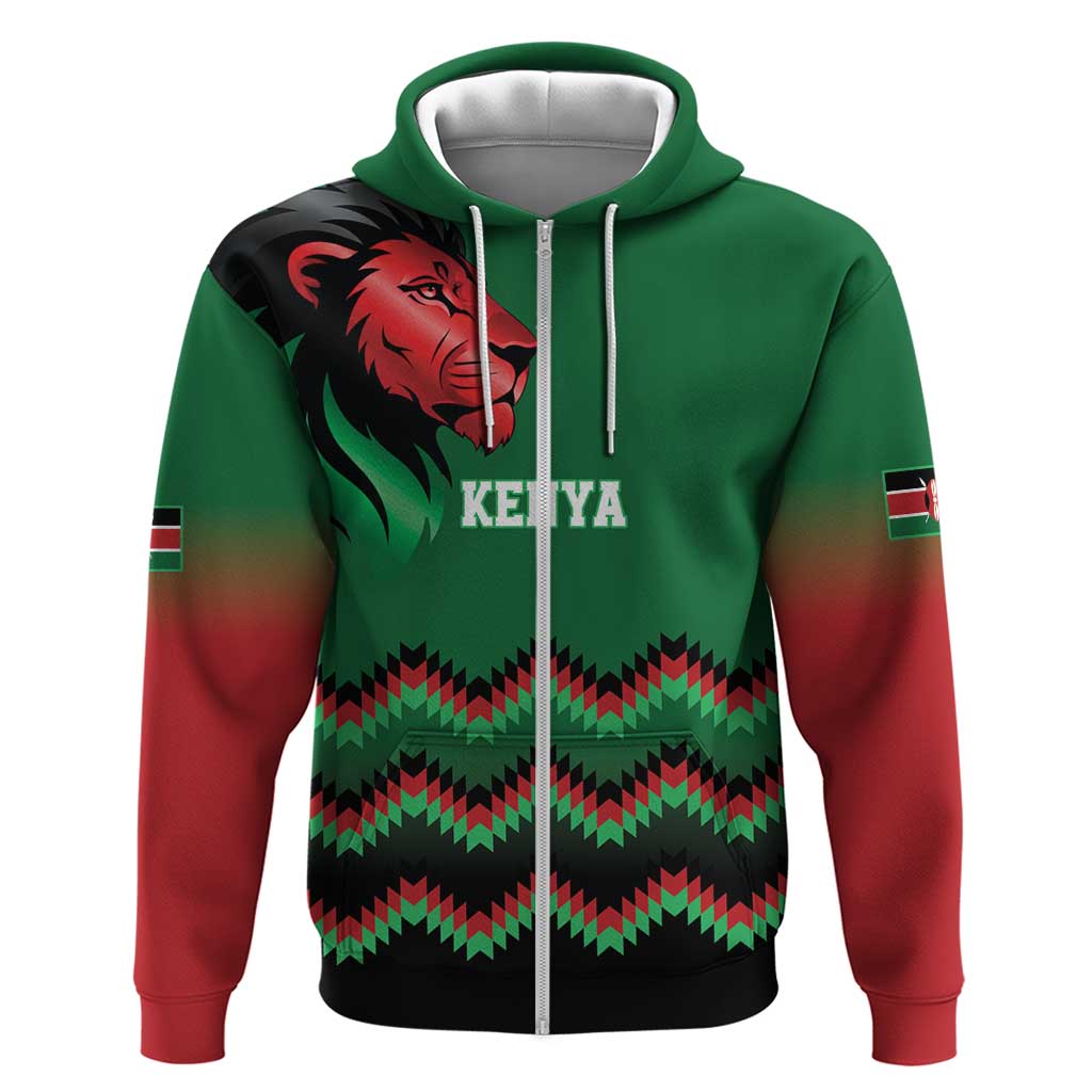 Kenya Cricket Custom Hoodie Green Lion Head with Kenyan Pattern LT9