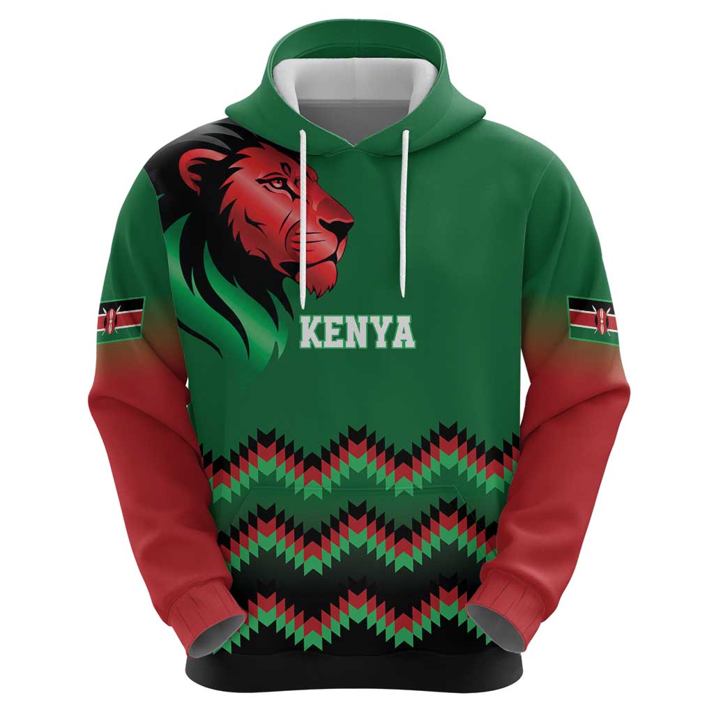 Kenya Cricket Custom Hoodie Green Lion Head with Kenyan Pattern LT9