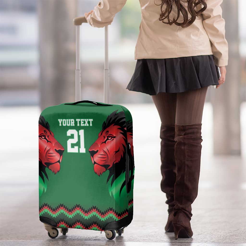 Kenya Cricket Custom Luggage Cover Green Lion Head with Kenyan Pattern LT9