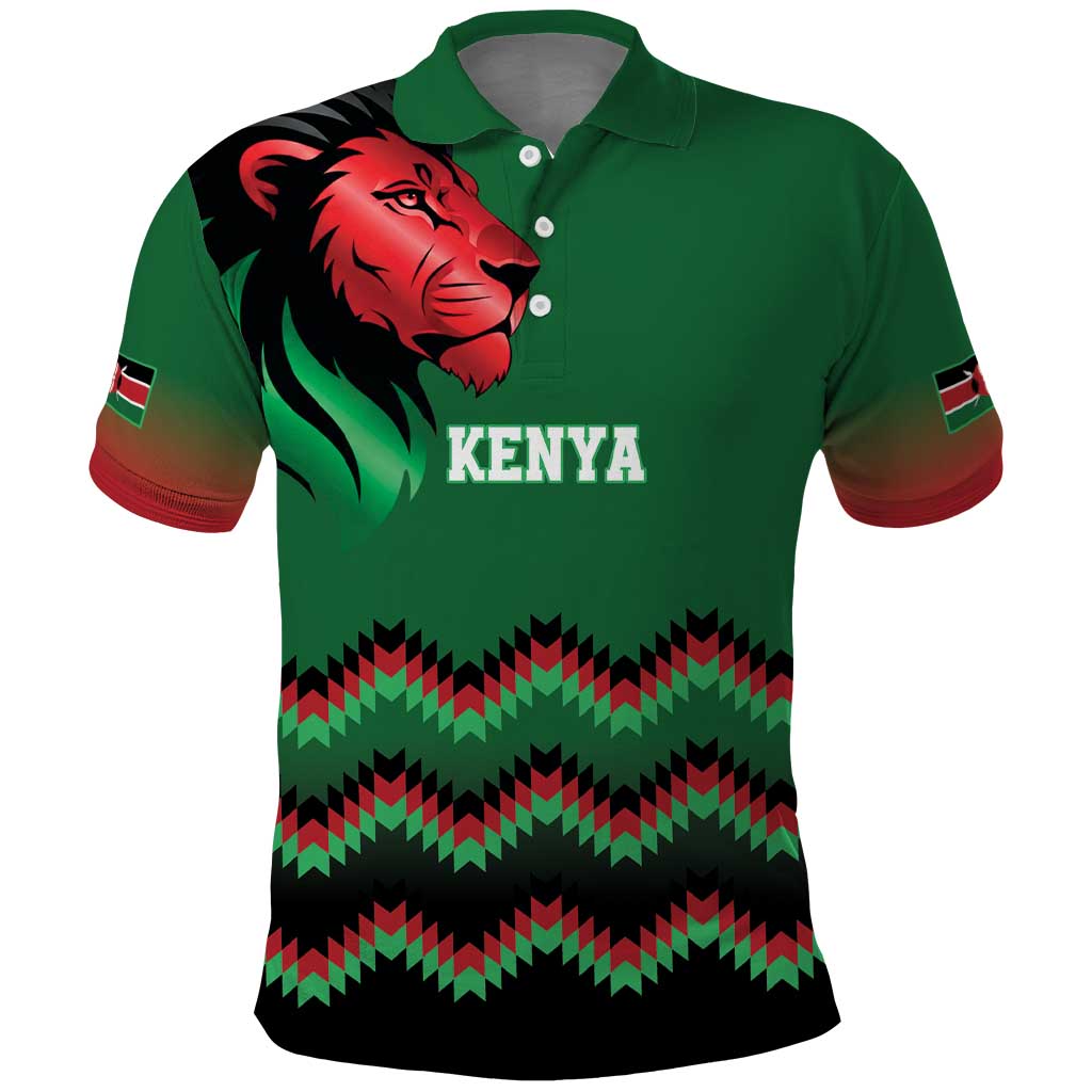 Kenya Cricket Custom Polo Shirt Green Lion Head with Kenyan Pattern LT9