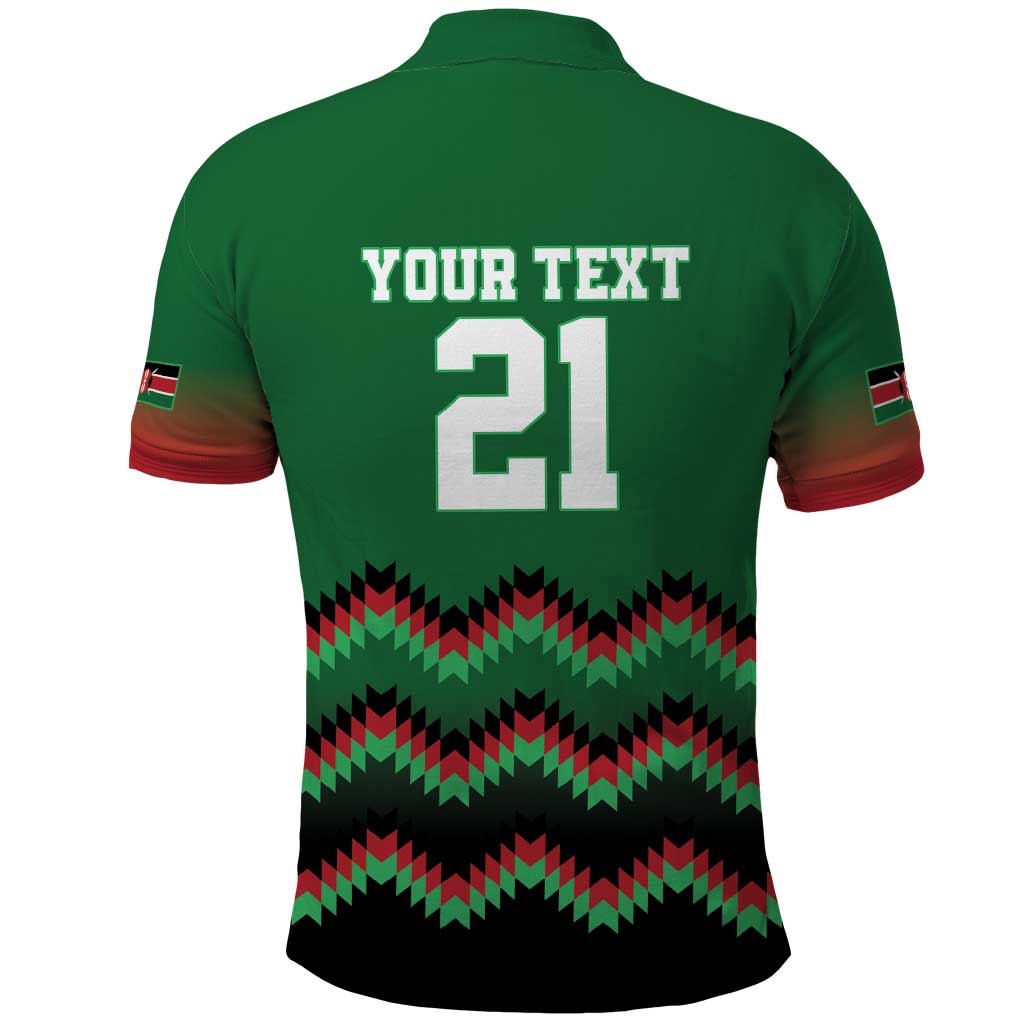 Kenya Cricket Custom Polo Shirt Green Lion Head with Kenyan Pattern LT9