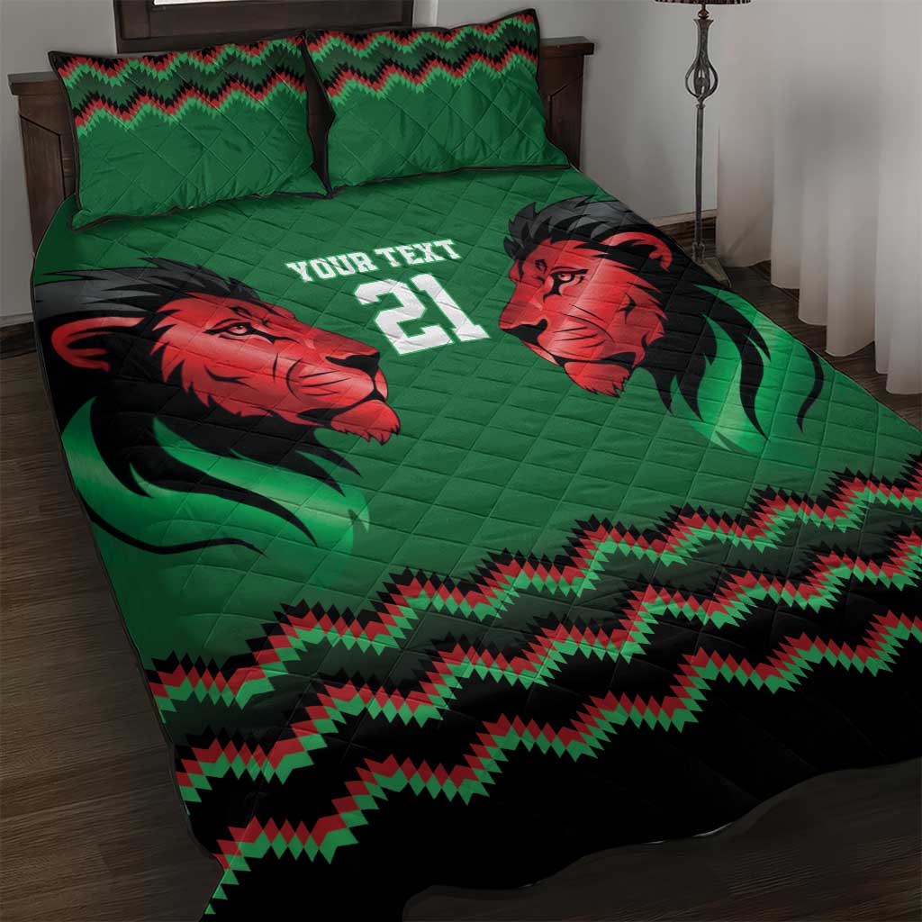 Custom Cricket Africa Kenya Quilt Bed Set Green Lion Head with Kenyan Pattern LT9