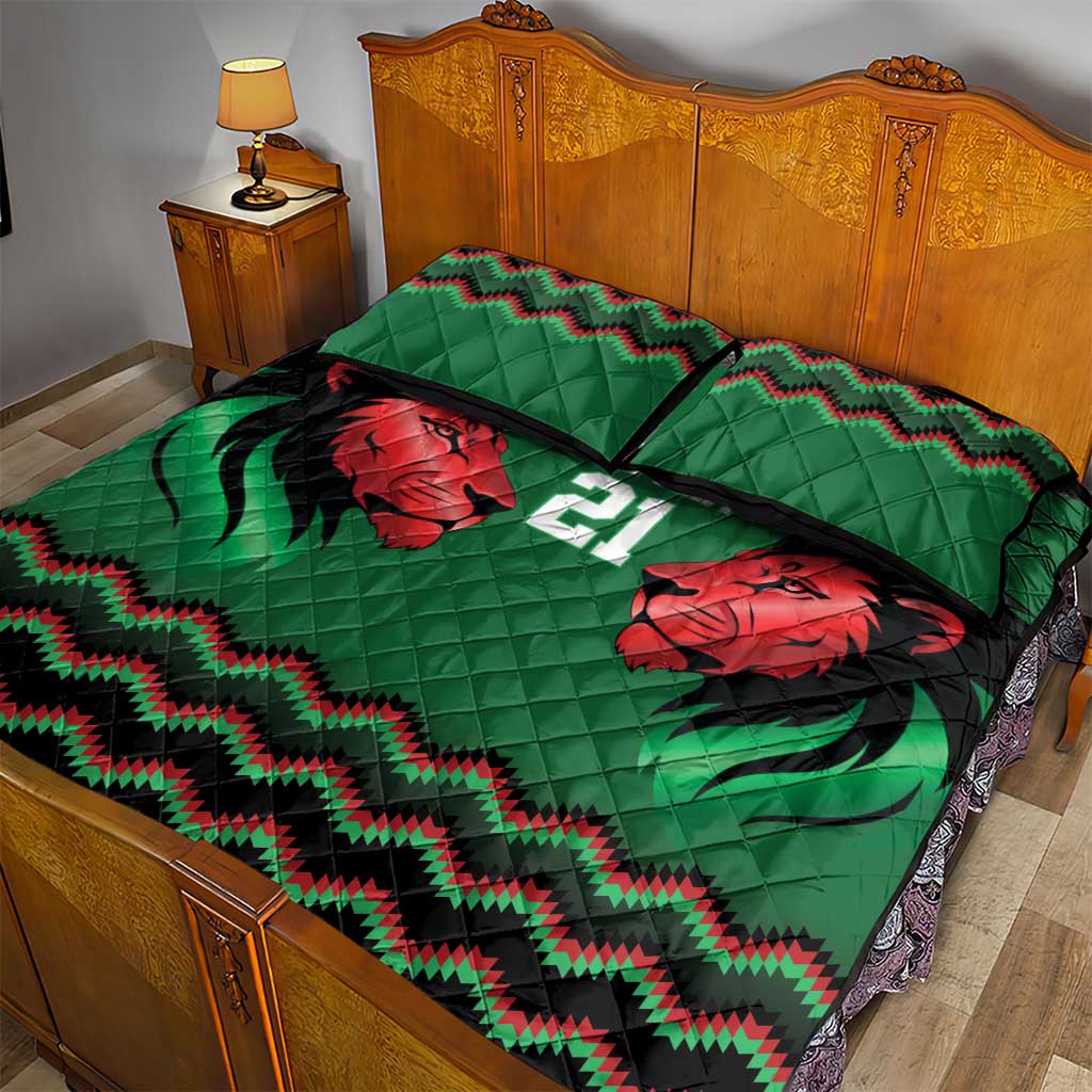 Custom Cricket Africa Kenya Quilt Bed Set Green Lion Head with Kenyan Pattern LT9