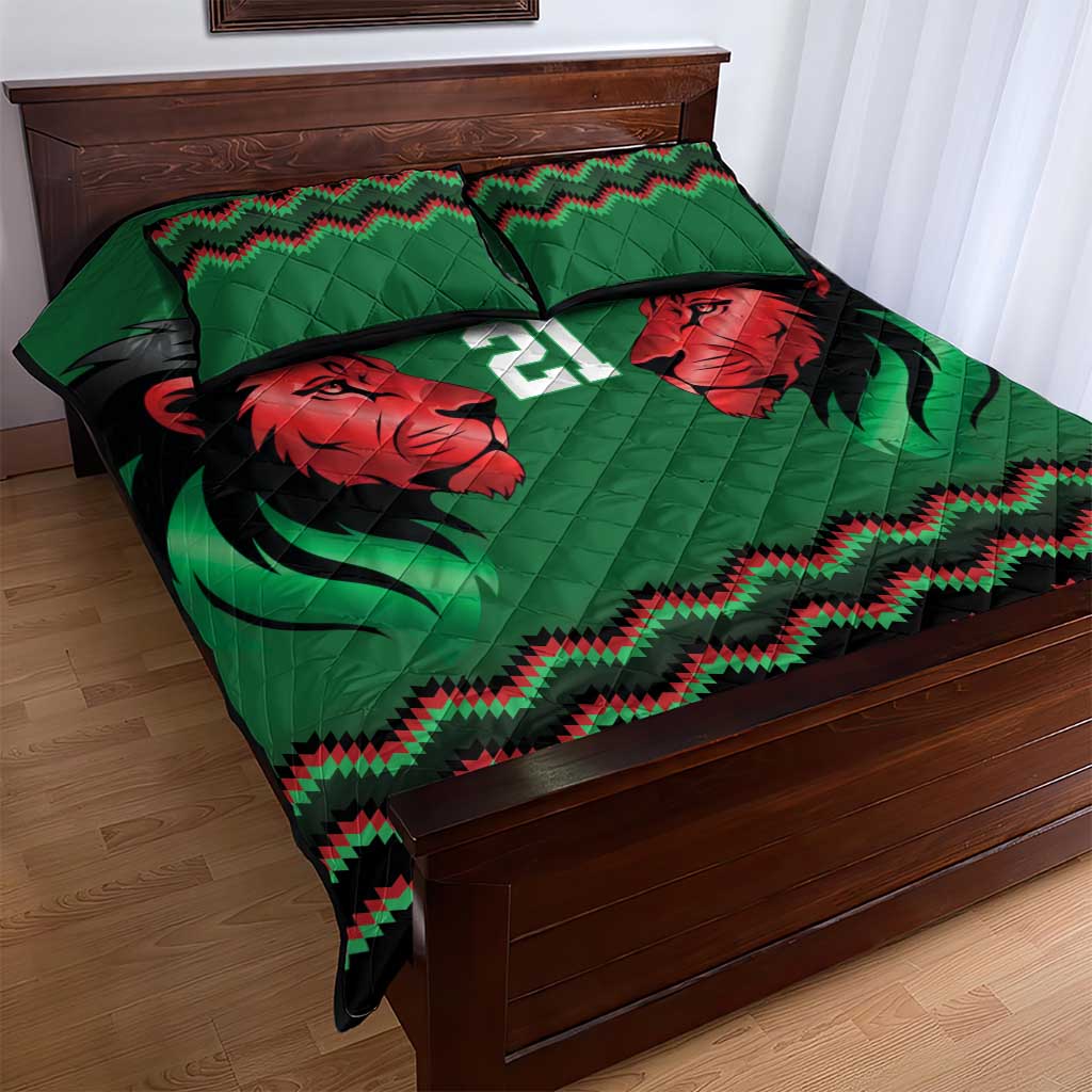 Custom Cricket Africa Kenya Quilt Bed Set Green Lion Head with Kenyan Pattern LT9