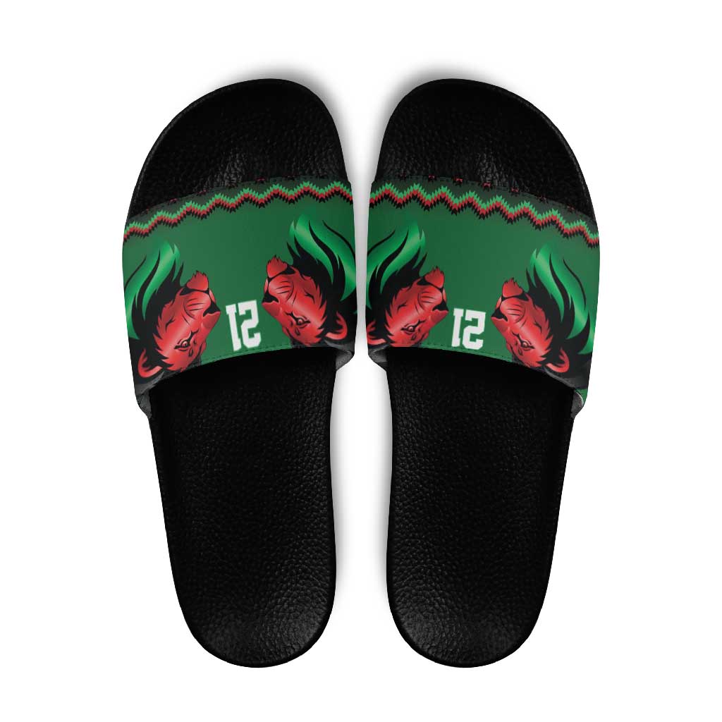 Kenya Cricket Custom Slide Sandals Green Lion Head with Kenyan Pattern LT9