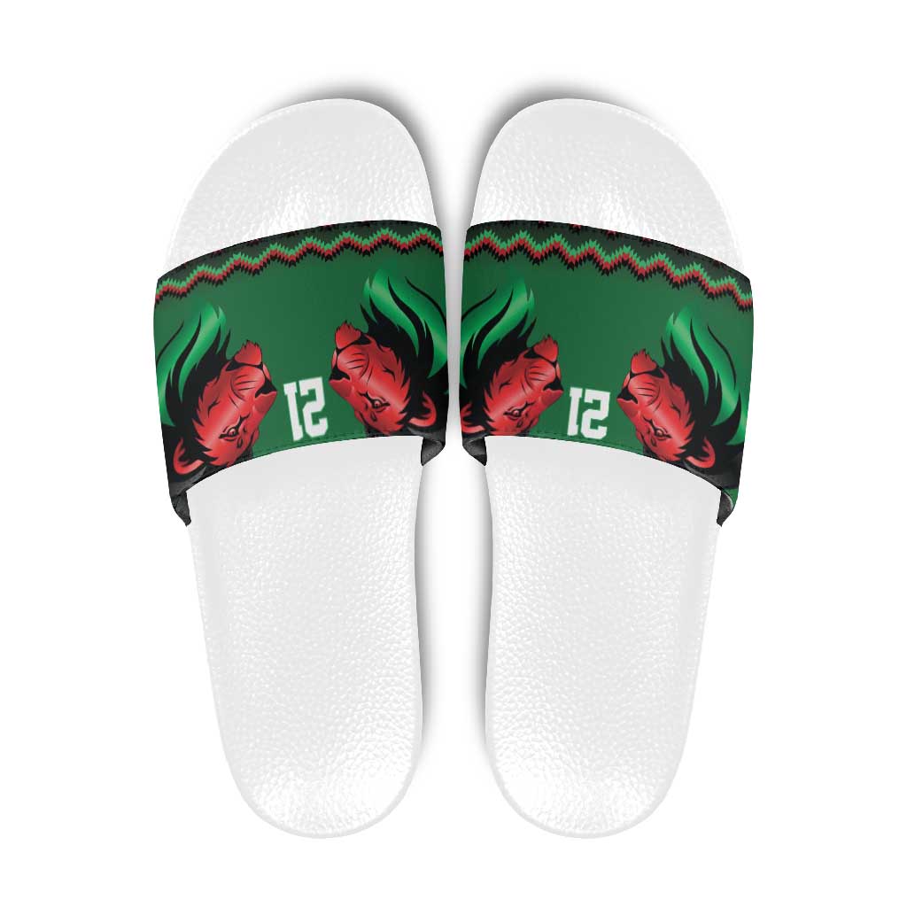 Kenya Cricket Custom Slide Sandals Green Lion Head with Kenyan Pattern LT9
