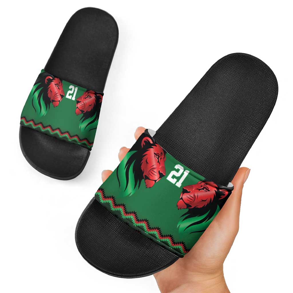 Kenya Cricket Custom Slide Sandals Green Lion Head with Kenyan Pattern LT9