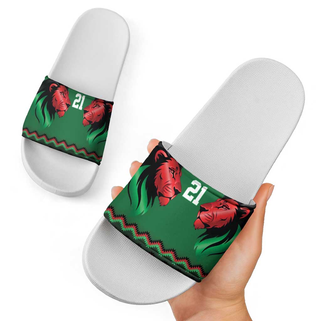 Kenya Cricket Custom Slide Sandals Green Lion Head with Kenyan Pattern LT9